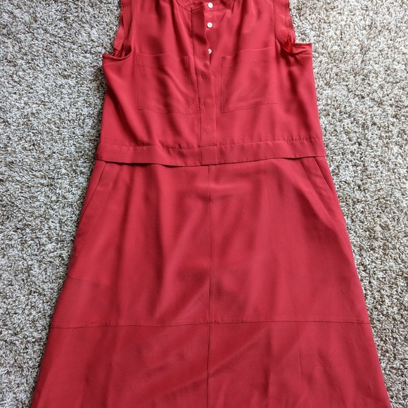 Madewell Silk Sleeveless Oversized Loose Half Button Up Dress w/ POCKETS - Picture 2 of 5